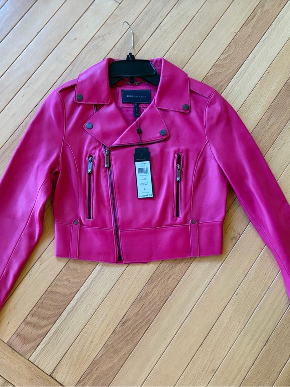 BCBGMaxAzria Hot Pink Leather Moto Jacket